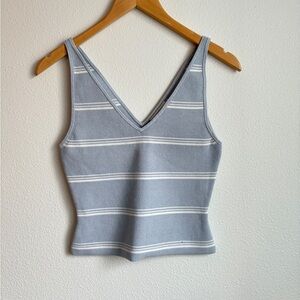 Babaton Aritzia Sculpt Knit Double V Tank Blue Stripe Size L